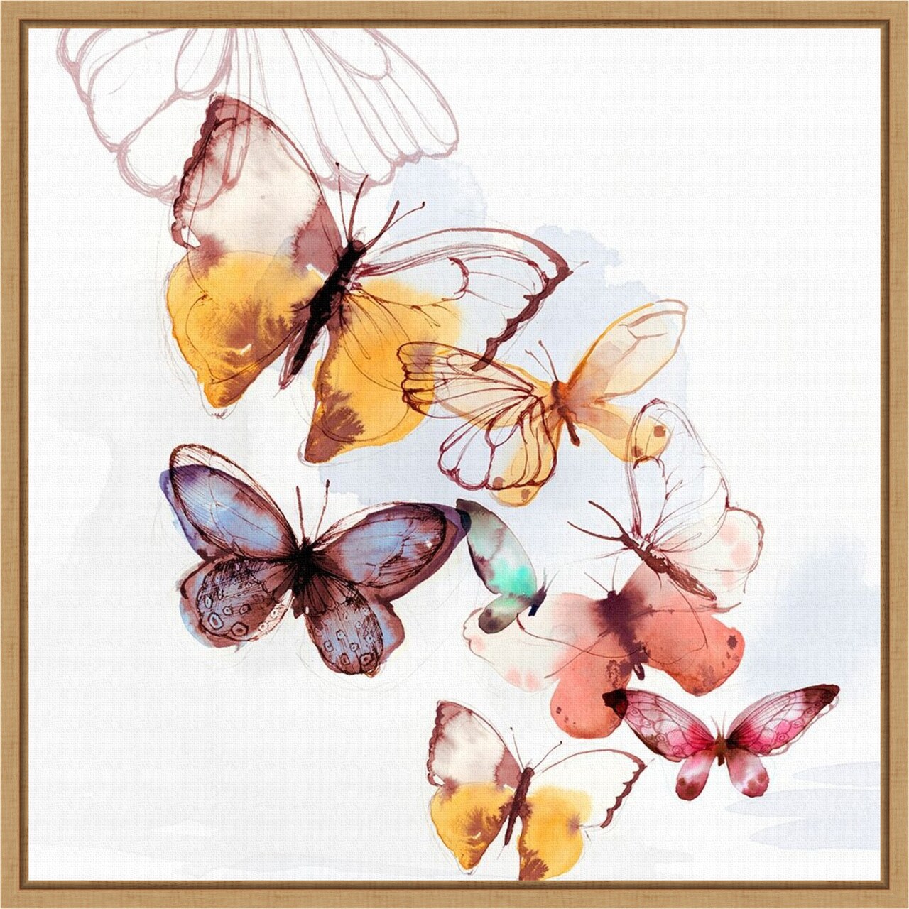 Butterfly Fly Away I by PI Gallerie 16-in. W x 16-in. H. Canvas Wall Art Print Framed in Natural